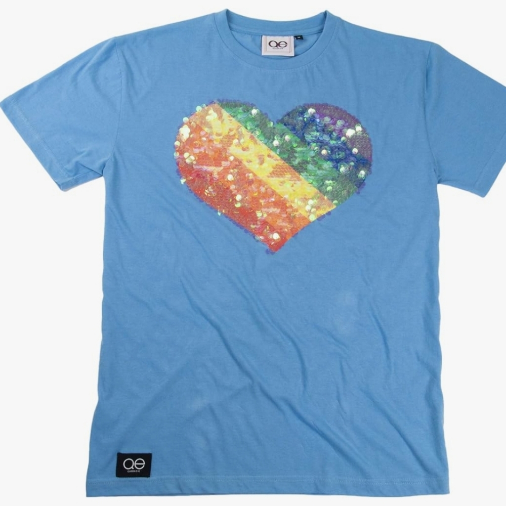 QE Cyan Sequin Tee SZ MEDIUM NWT